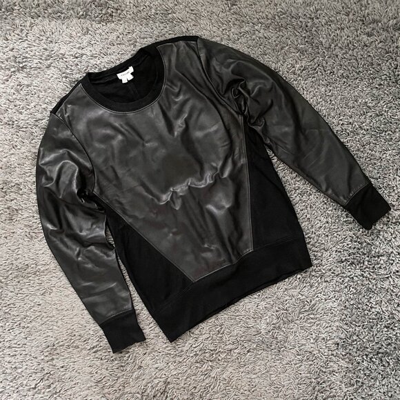 Helmut Lang Leather and Wool Pullover Sweater - Picture 2 of 5